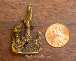Kuan Yin Standing on Dragon on Waves Small Statue