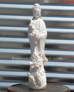 Large Kuan Yin Standing W/ Dragon, White Porcelain