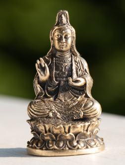 Kuan Yin Statue: Brass Sitting Compassion Kwan Yin