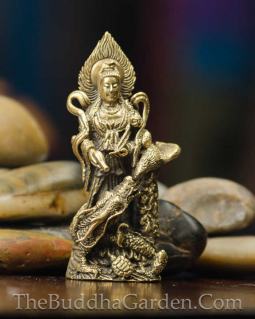 Kuan Yin Figurine on Dragon With Flame Halo