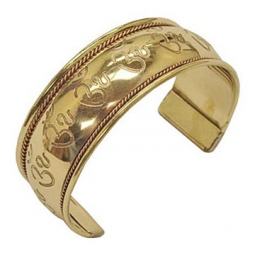 Om Symbol Bracelet in Brass and Copper, 1 Inch Wide